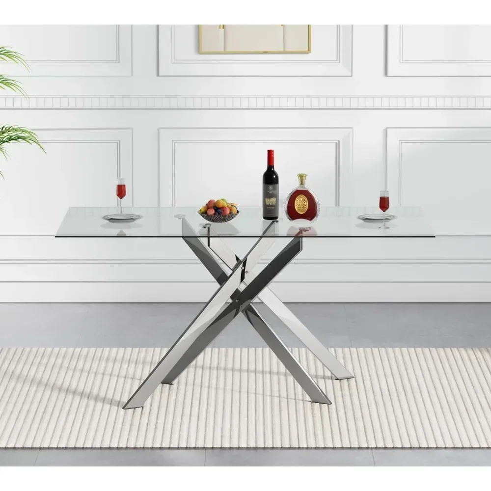 Rectangular Glass Dining Table Kitchen Glass Top Table for 4 with   Metal Legs,Dining Table Kitchen Glass Table for Kitchen 3