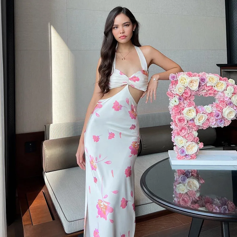 Cutistation Floral Halter Cut Out Maxi 