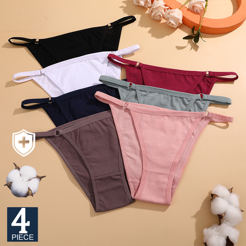FINETOO 4PCS/SET Bikini Style Cotton Panties Sexy Lingerie Designer Low Waist Women Underwear Female Underpants Briefs Set M-XXL