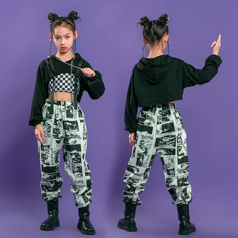 Sport Suits Teenage Jazz Dance Costumes Street Clothes Kids Hip Hop Clothing Crop Tops Hoodie Sweatshirt Comic Pants For Girls girl dance costume children costumes