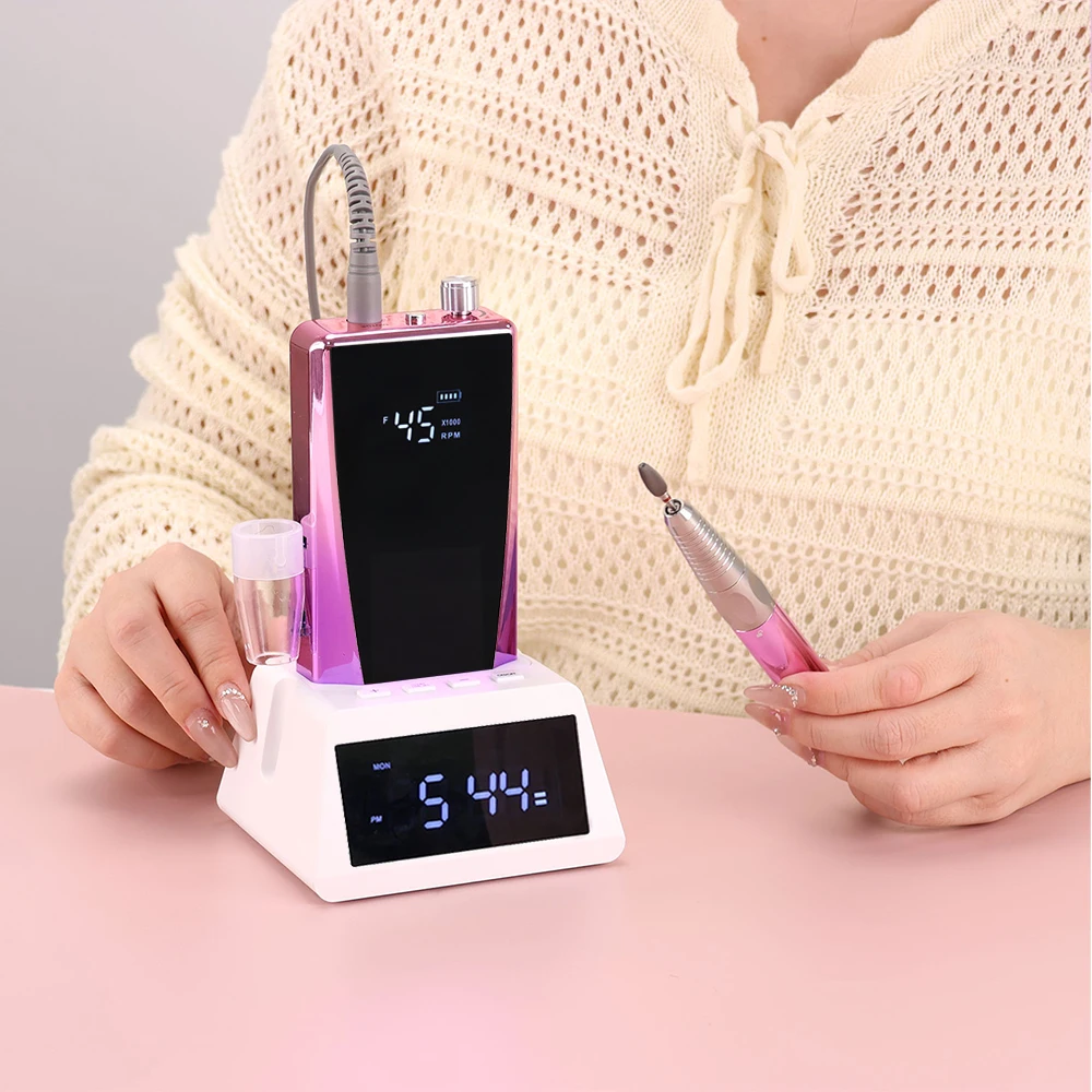 45000RPM Gradient Purple Rechargeable Nail Drill Portable Cordless Electric Nail Drill Machine  Manicure 85w with Desktop Clock 2