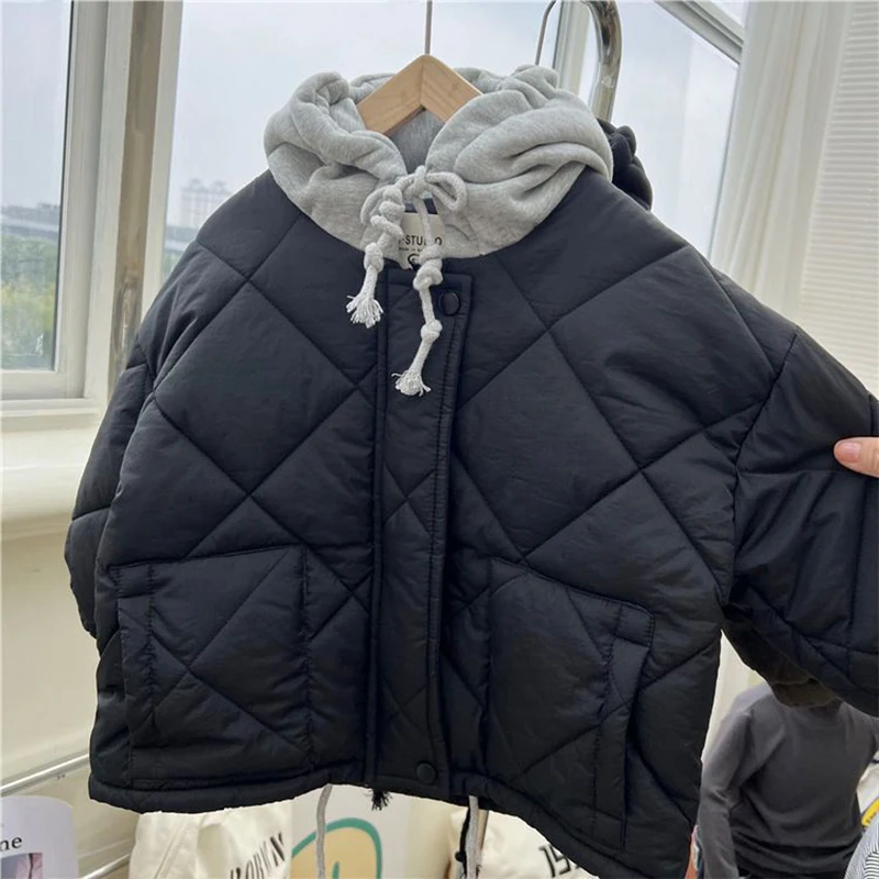 Children Cotton Padded Coats Winter Solid Plaid Warm Boys Girls Hooded Parka 1-8Years Kids Loose Casual Quilted Jackets down jacket,children jackets