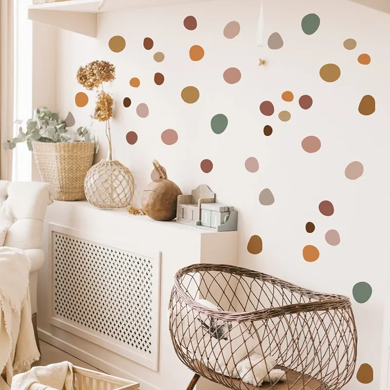 42Pcs Bohemia Style Irregular Circle Stones Wall Stickers for Waterproof Removable PVC Kids Room Kindergarten Home Decoration