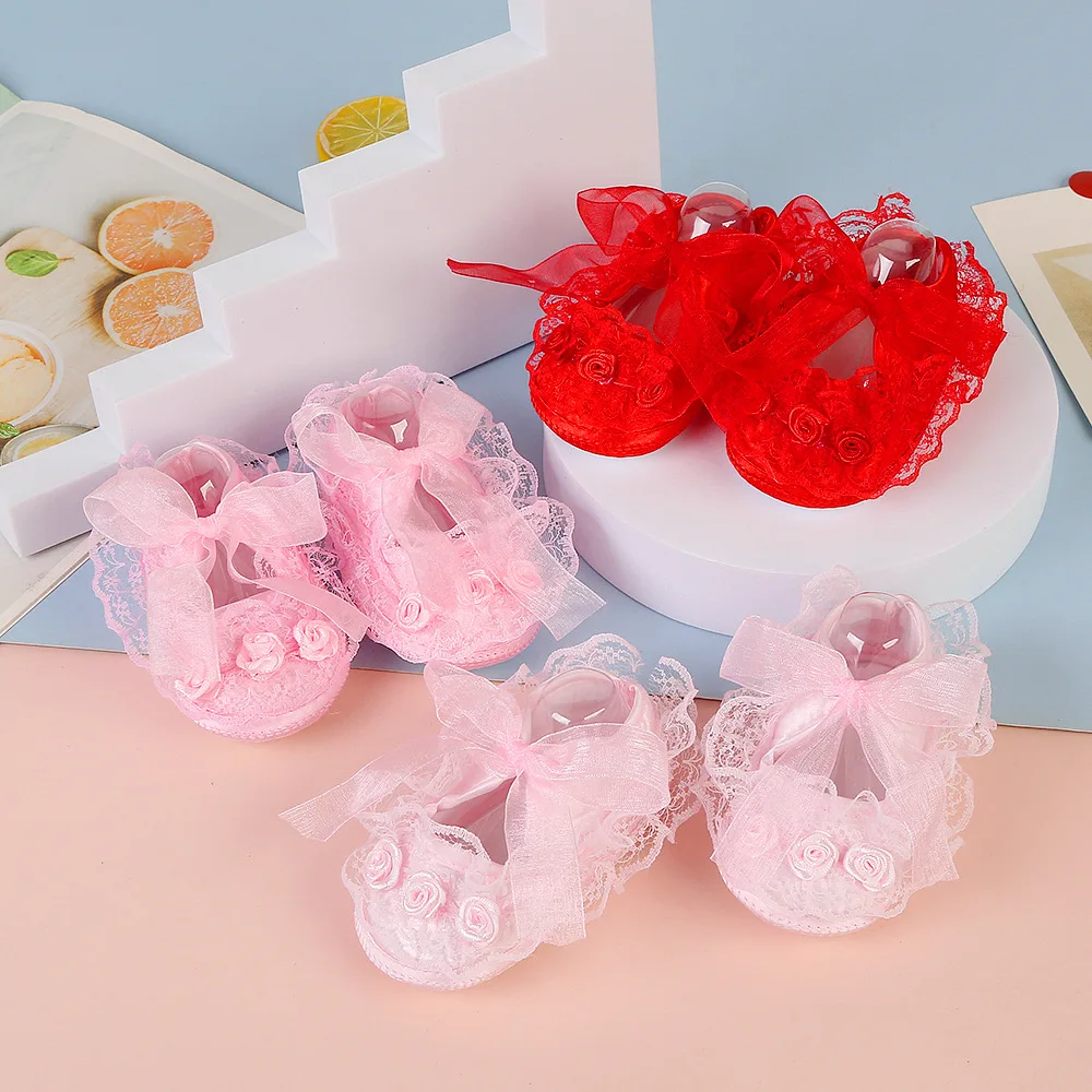 Newborn Princess Soft Sole First Walkers Infant Girls Lace Anti-slip Shoes for Party Wedding Toddler Crib Cotton Prewalker 0-18M 5