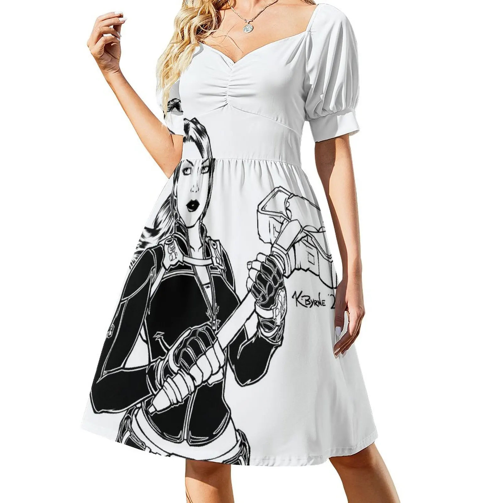 thumbnail image 1 of #InkTOMBer Día 10 - Calma antes de la tormenta Vestido de manga corta para mujer Vestidos largos para mujer Vestidos largos de terciopelo, 1 of 7