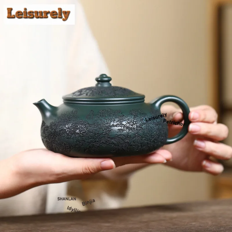 550ml Handmade Yixing Purple Clay Teapot Handmade Han Jiang Pot Raw Ore Green Mud Kettle With Strainer Zisha Teaset Tea Ceremony