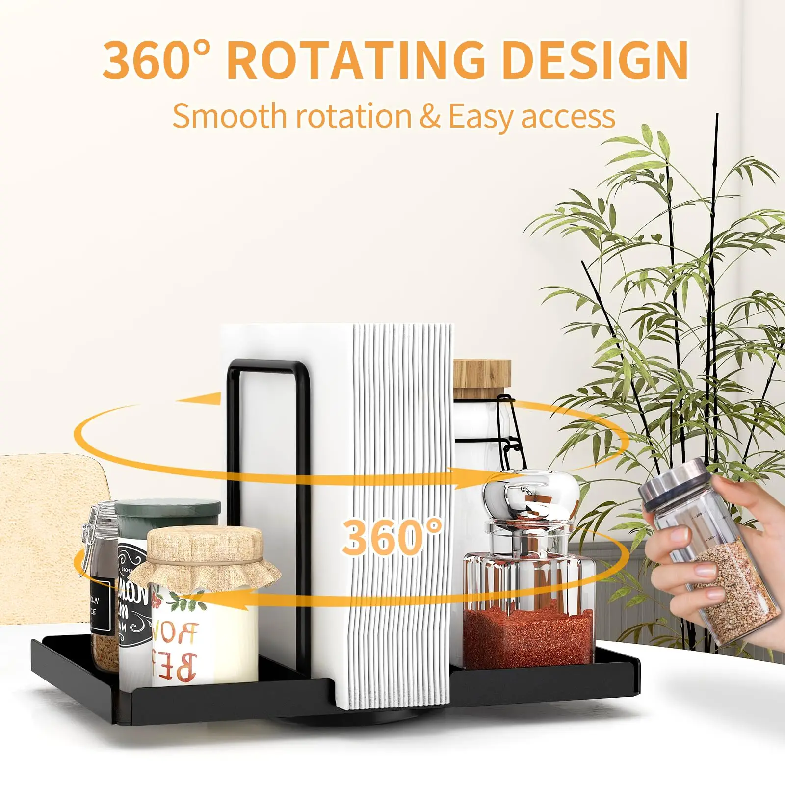Napkin holder for table, 360° rotating metal napkin holder with salt and pepper shaker holder, suitable for kitchen table decor 2