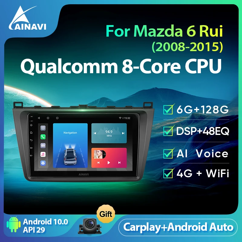 Мультимедийный плеер Ainavi для Mazda 6 Rui 2007-2012 автомагнитола 2 Din Android