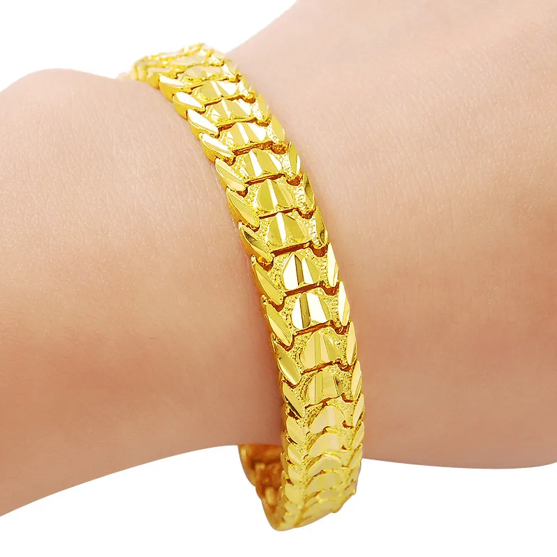 Genuine24KGoldBracelet8MMSidewaysCubanBraceletWomensMens