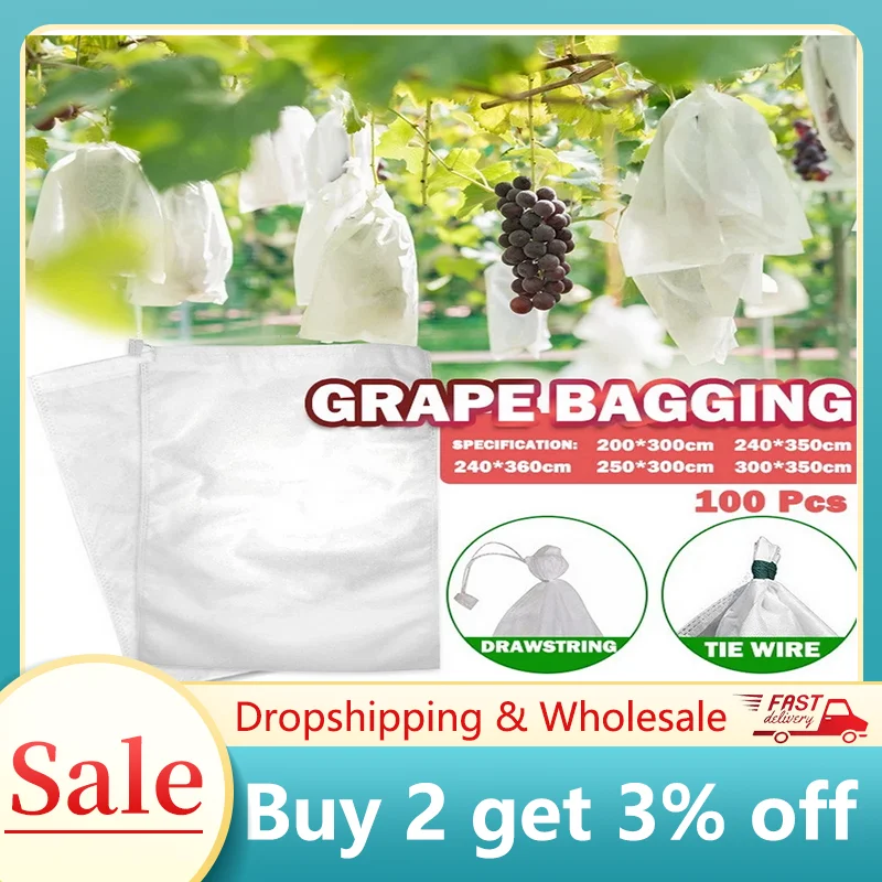 100Pcs Grapes Bags Net For Vegetable Grapes Fruit Protection Grow Bag from OS Mesh Against Insect Pest Control-Bird Home Garden