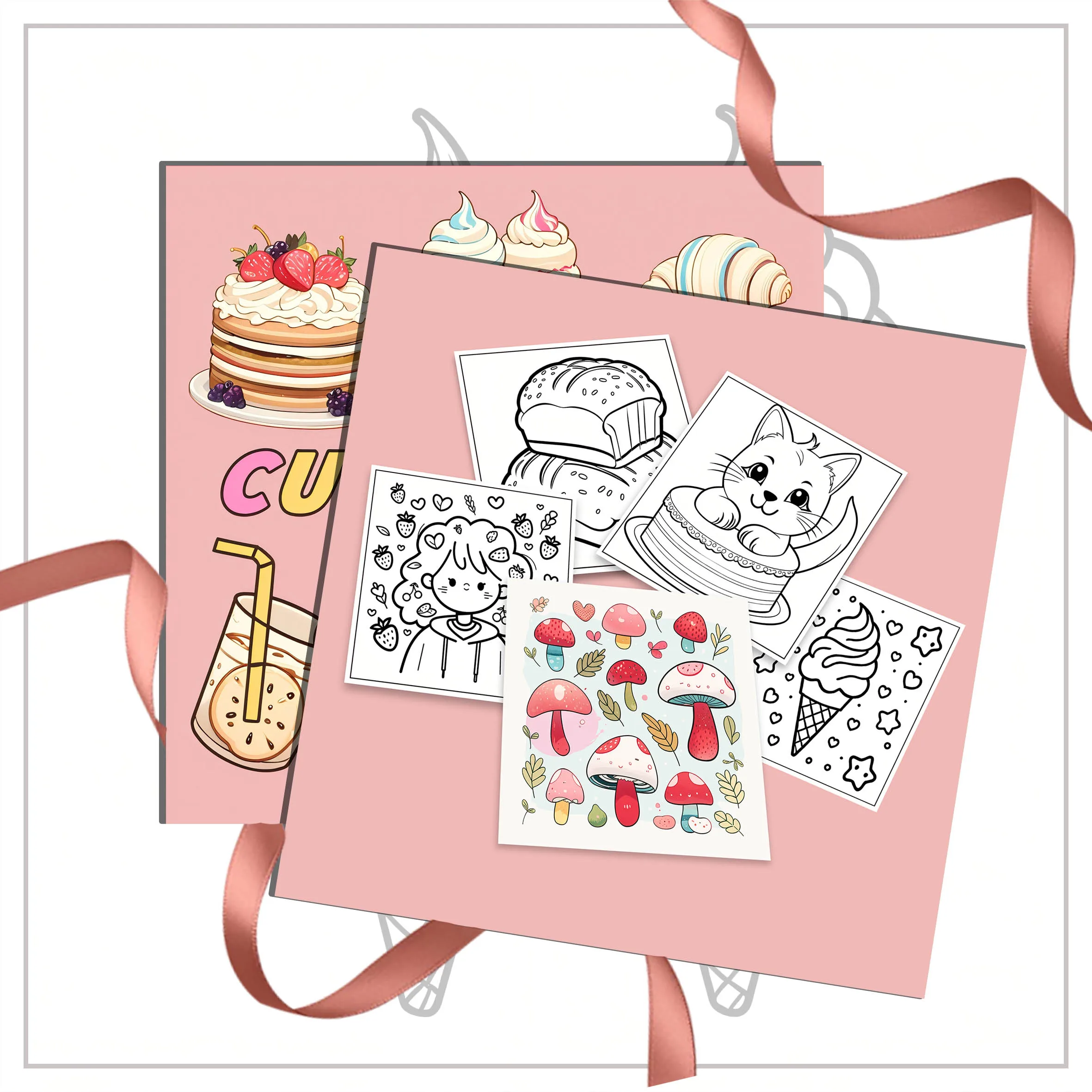Cute Food Coloring Book: Adorable Bread & Cake Illustrations - Creative Art Book for Adults - 24 Thick Pages for Imagination 4