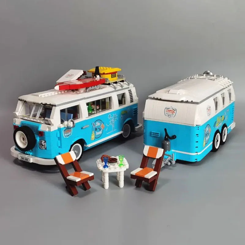 

Brick Element 19009 T2 Travel Camper Bus Tourism Picnics Car Model Small Particle Assembly Toys Building Blocks Boy Gift 2775Pcs