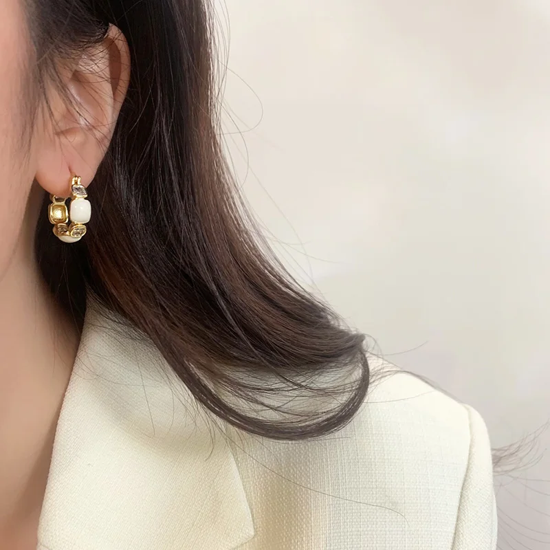 PONYKISS 925 Sterling Silver Zircon Enamel Round Hoop Earring for Women Jewelry Accessories