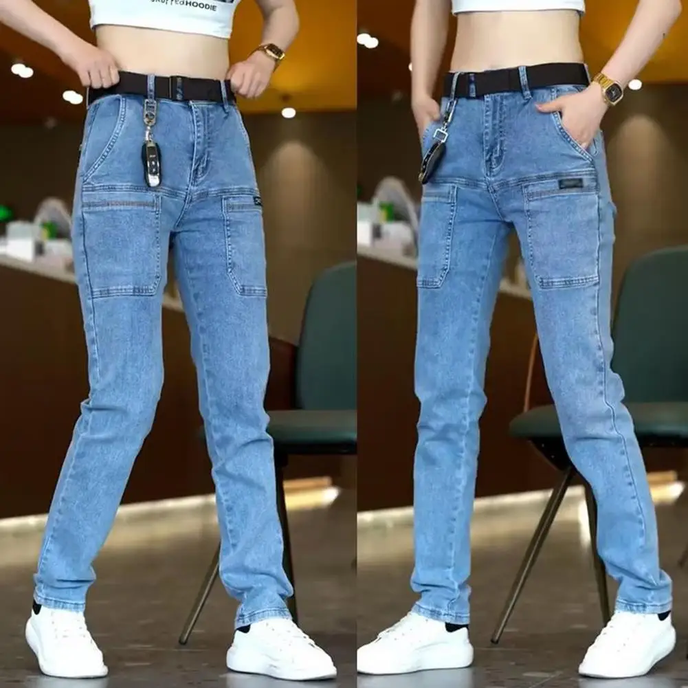 Men Denim Pants Retro Ankle Length Denim Jeans Trousers With Multi Pockets Soft Breathable Fabric For Men Mid Waist Straight Fit new jeans high waist women retro straight trousers for female ankle length pants elastic waist harem pant hole embroidered jeans