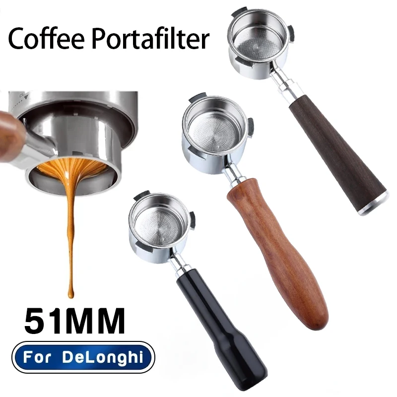 Porte-Filtre Sans Fond 51 Mm MIUUIPI – DeLonghi Dedica EC680/EC685/EC885 – Poignée Bois