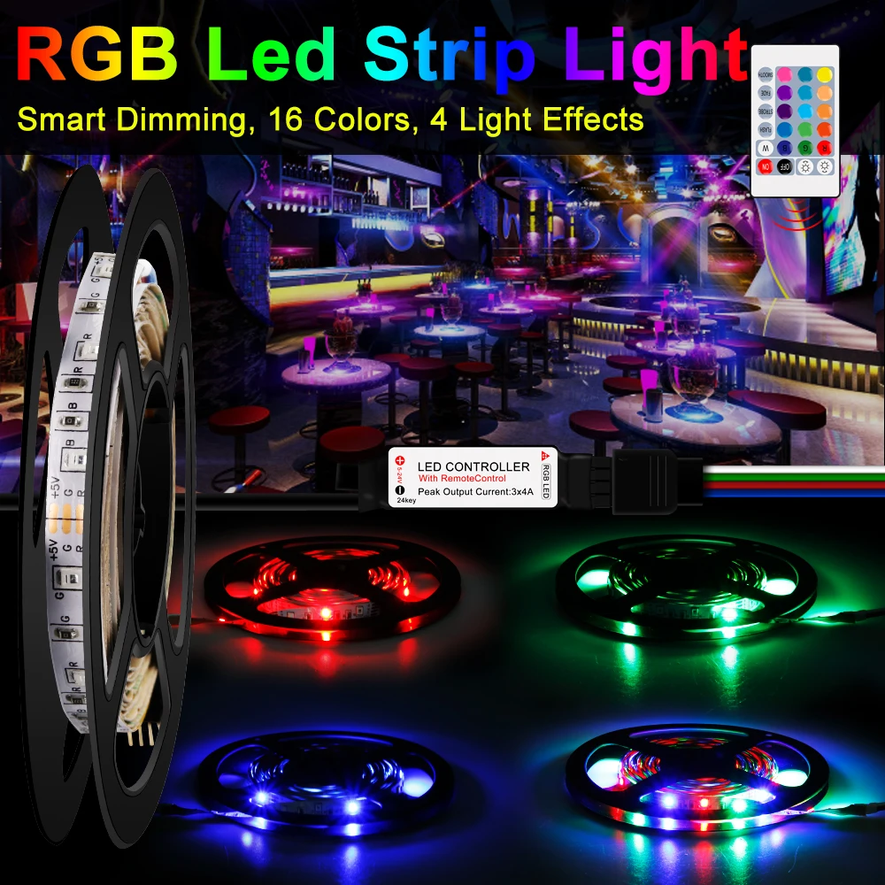 Led Light Strip With Remote Controller RGB Tape Diode Flexible Ribbon LED Desktop Backlight Kitchen Night Light For Home Decor