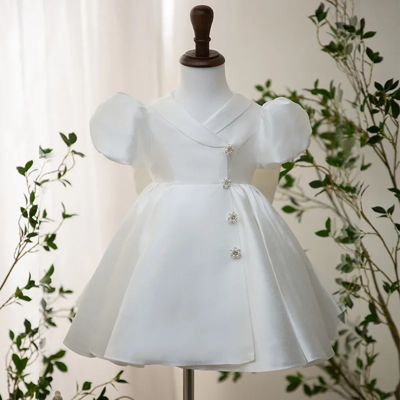 

Formal Christening Dress for Baby Girl Elegant Wedding Dresses Kids White Baptism Ball Gown Children Birthday Party Vestidos