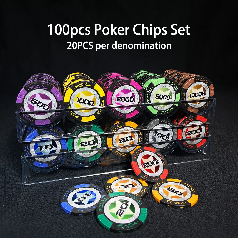 Alta-qualidade-argila-fichas-de-poker-5-denomina-es-de-20pcs-cada ...