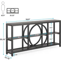 70.9 inch Sofa Console Table, Extra Long Narrow Entryway Tables with 3 Tier Wood Storage Shelves Metal Frame Black  Gray 2