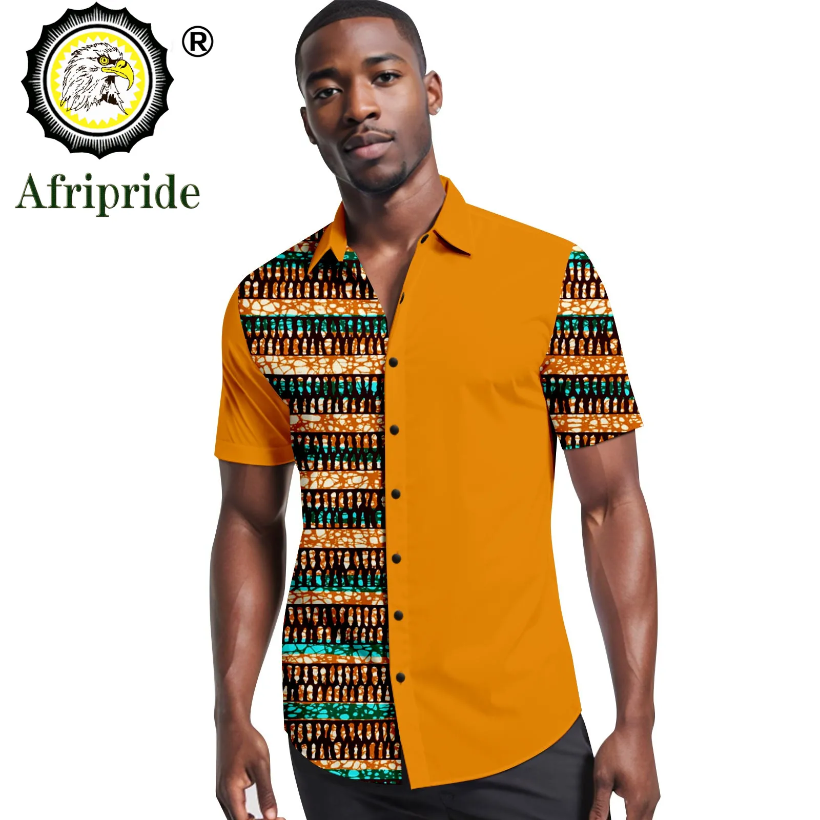 Men Bazin Riche African Print Shirts Short Sleeve V-neck Plus Size Dashiki Tops A2312005