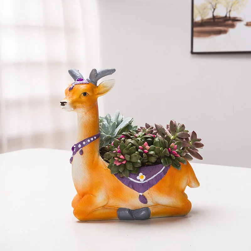 

Nordic Resin Cartoon Elk Succulent Plant Pots Mini Flower Pot Decorative Desktop Flowerpot Fairy Garden Home Garden Decoration