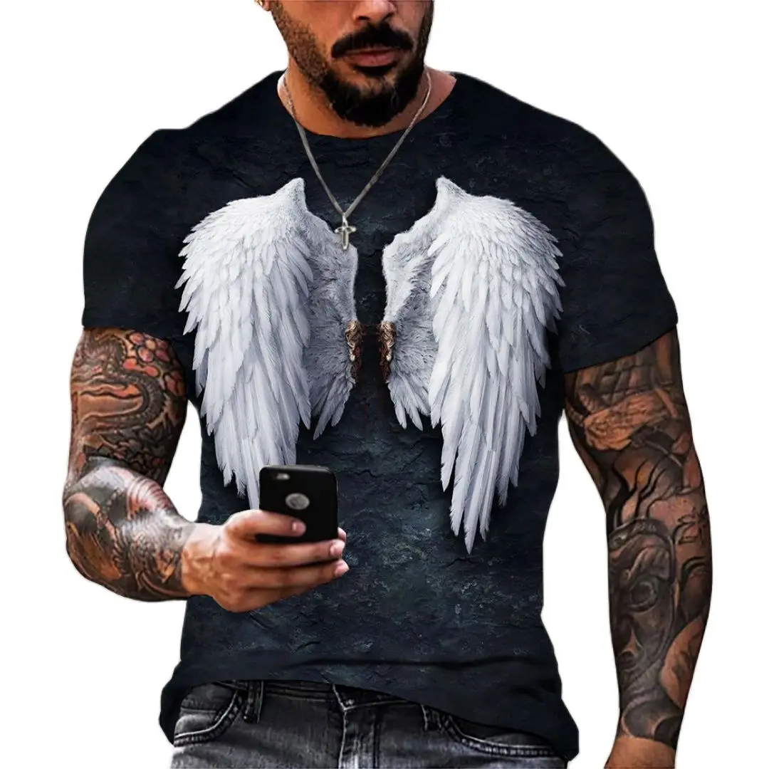 

Mens T-Shirts 3D Angel Print T-Shirt Casual Loose Short Sleeve Tops Tees Oversized T Shirt For Men Clothing Vintage Clothes Hot
