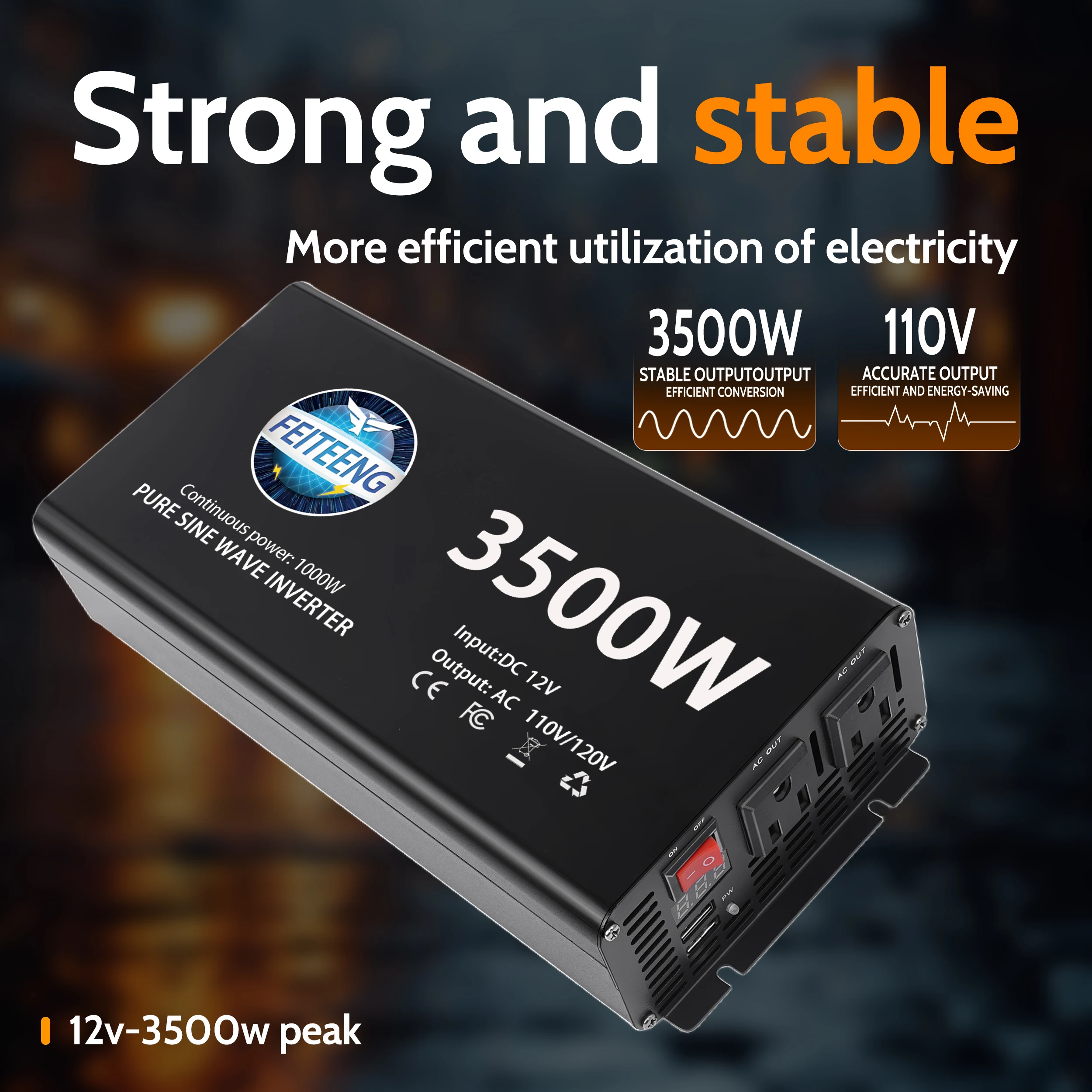 순수 사인파 인버터 1500W-3500W DC-AC 12V-110V/120V 차량용 파워 인버터 휴대용 전력 변환기 차량용 변압기