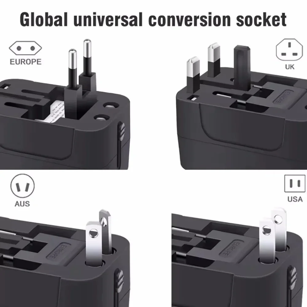 Universal Travel AC Power Adapter with Dual USB Ports EU US UK AU Outlet Converter Socket Plug Global Conversion Charger