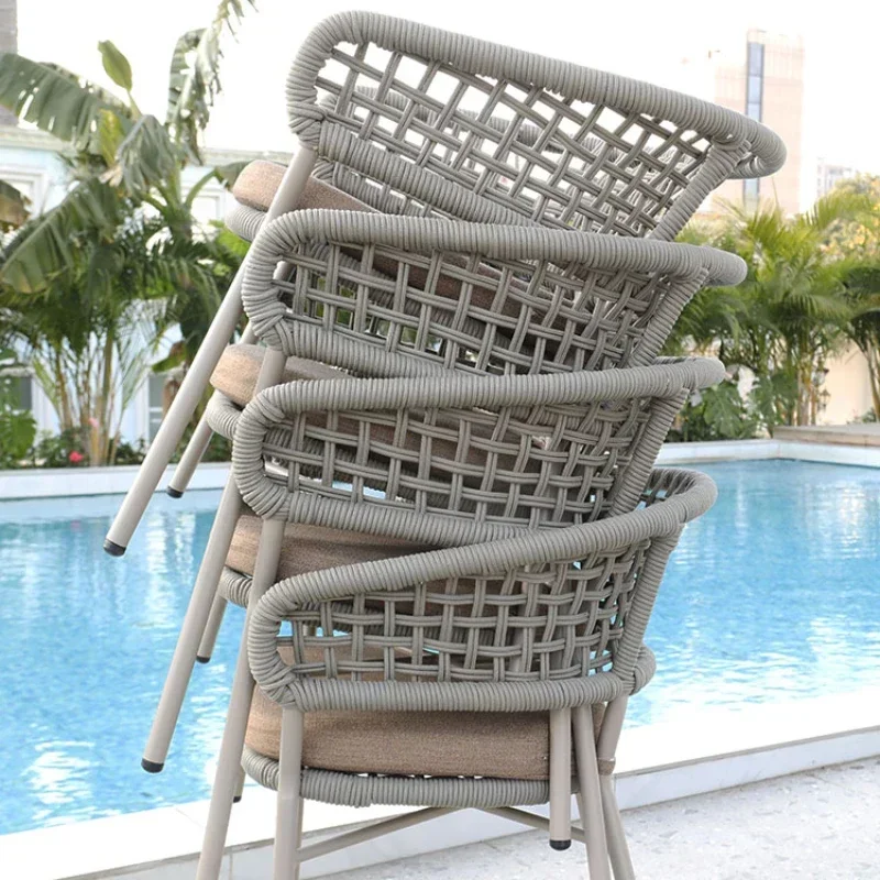 Nordic Outdoor Garden Chair Leisure Rattan Courtyard Aluminum Alloy Dining Chair Balcony Chaise De Jardin Patio Furniture WK50GC