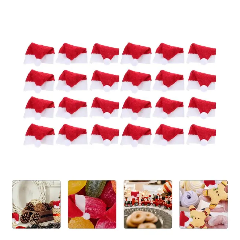Lollipop Christmas Hat Small Mini Candy Santa Claus Caps 24pcs Party Accessories Christmas Decorations Lollipop Santa Hats