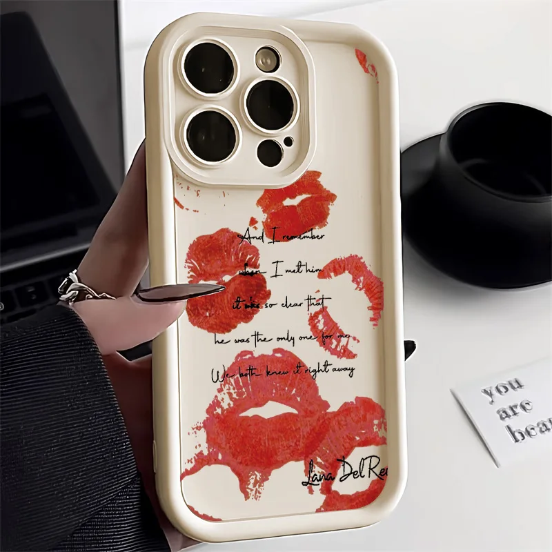 thumbnail image 1 of Funda de silicona líquida con labios rojos para iPhone 13, funda suave a prueba de golpes para iPhone 11, 12, 14, 15, 16 Pro Max, XS, X, XR, 7, 8 Plus, SE 2022, 1 of 5