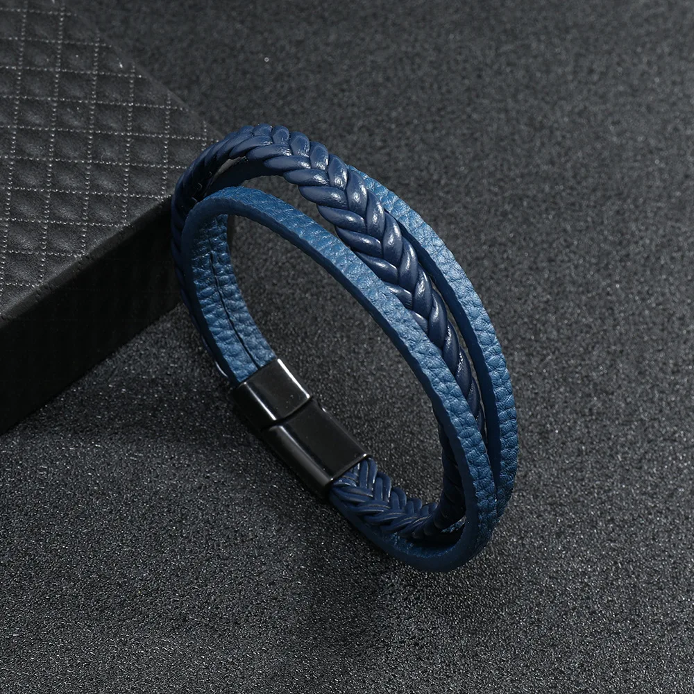 Men Leather Braided Magnetic Punk Bracelet