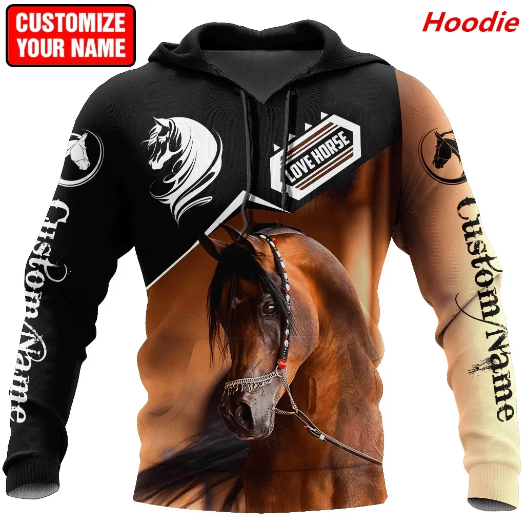 

Fashion Autumn Men's Hoodie Custom Name Love Arabian Horse 3D Printed Zipper Hoodie Unisex Harajuku Street Casual Sweatshirt B04