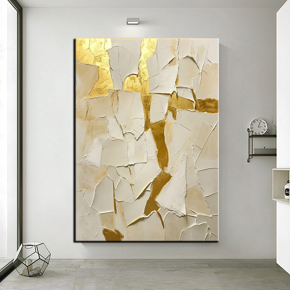 

Hand Painted Oil Painting Beige texture painting White abstract oil painting Gold oil abstract painting Modern Sofa wall art
