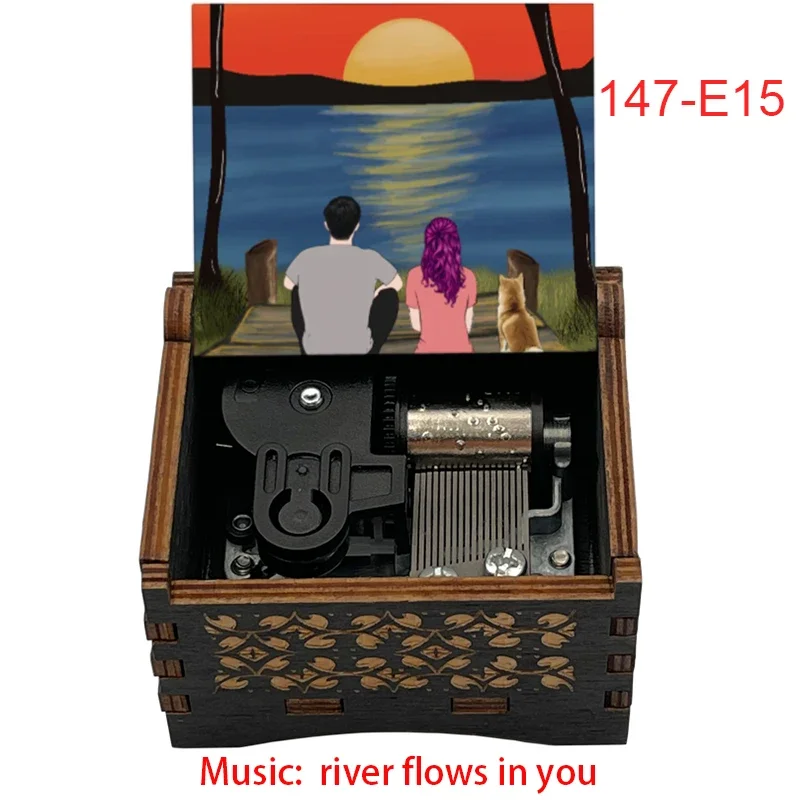 river flows in you Wood mechanical Music Box for South Korea piano guitar Friends birthday New year Christmas gift 3