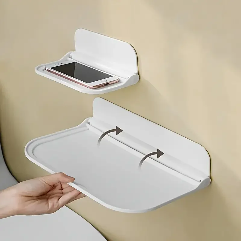 1pc Foldable Wall-mounted Shelf For Bathroom Toilet Kitchen Bedside No Drilling Phone Storage Wifi Router Storage foldable shelf