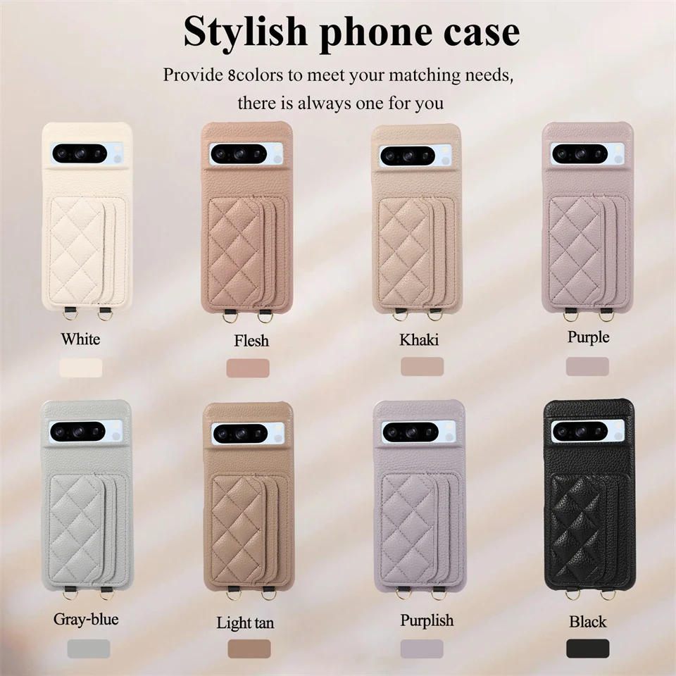 Crossbody Wallet Cards Solt Lichee Pattern Leather Case For Google Pixel 8A 7 Pro 7A Lanyard Bag Cover Fundas