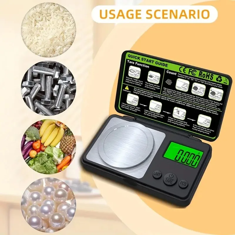 0.001g electronic jewelry stainless steel weighing powder measurement with tweezers weight calibration 2025