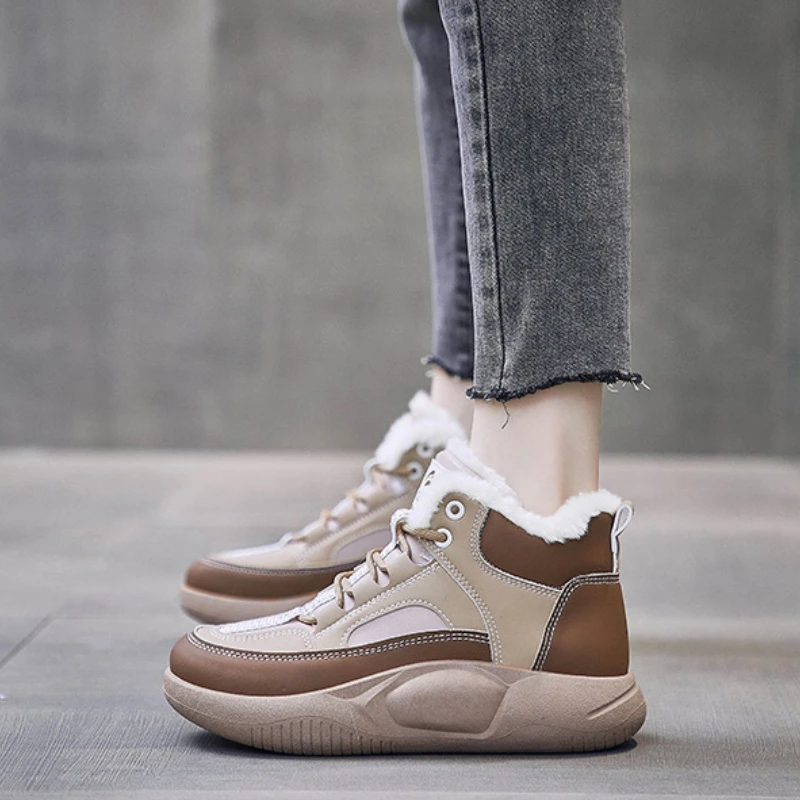 Women's Winter Sports Shoes 2022 New In Furry Warm Sneakers Woman Comfort Skateboard Shoes Ankle Snow Boots Zapatillas Comodas