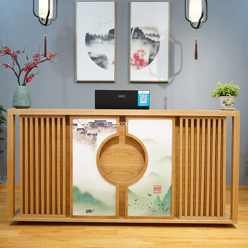 New Chinese cashier retro solid wood bar table tea house health ear-picking yoga restaurant front desk hotel reception desk