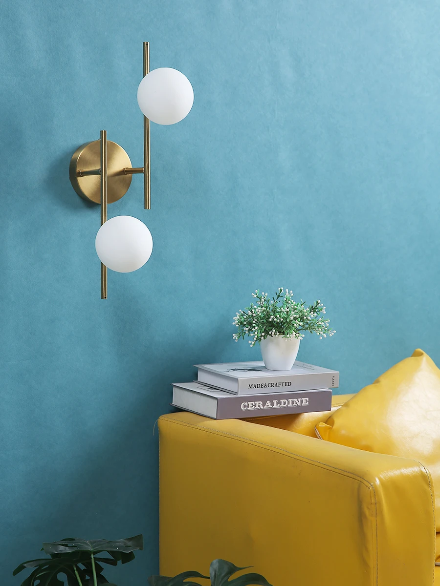 Golden Milky Glass Round Ball LED Wall Lamp Image 9