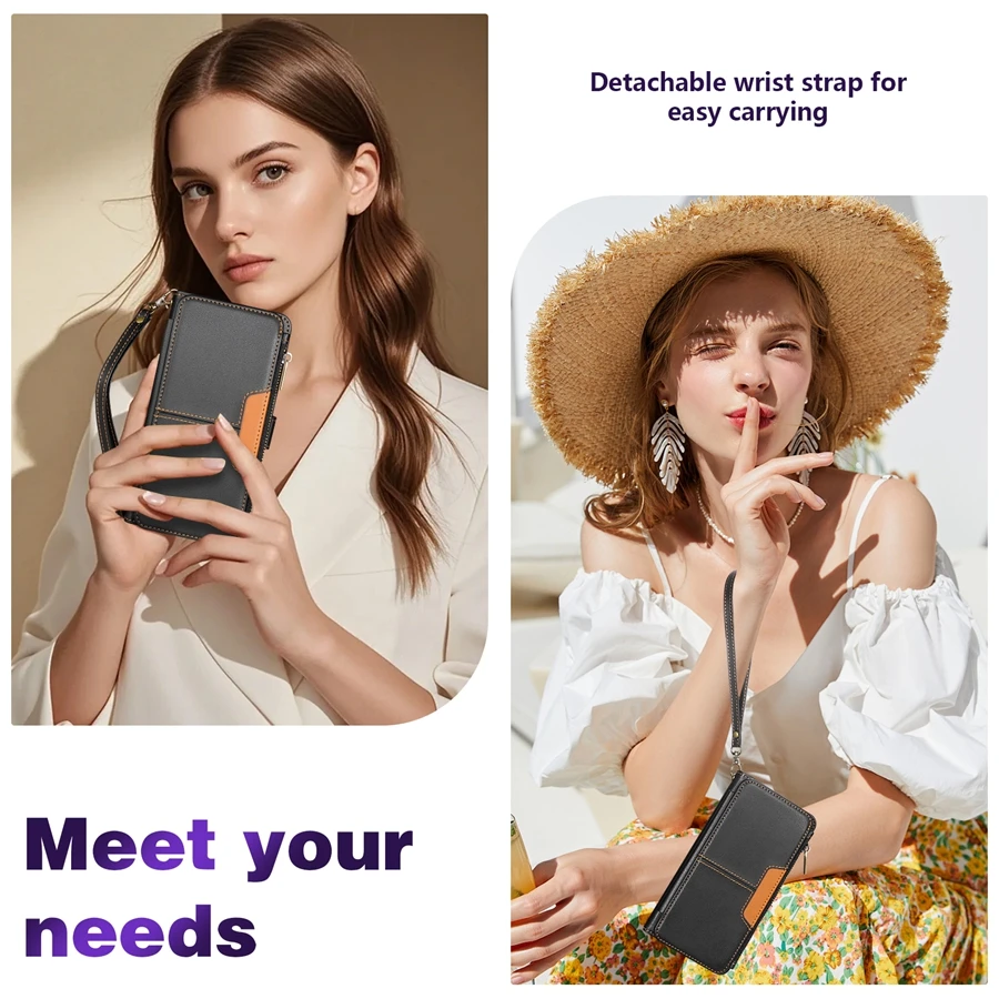 Wallet Multi-card Slot Zipper Kickstand Magnetic Flip Leather Case For iPhone 17 Pro Max 17e Air 16e 15 Plus 14 13 12 11 XR 8 7 4