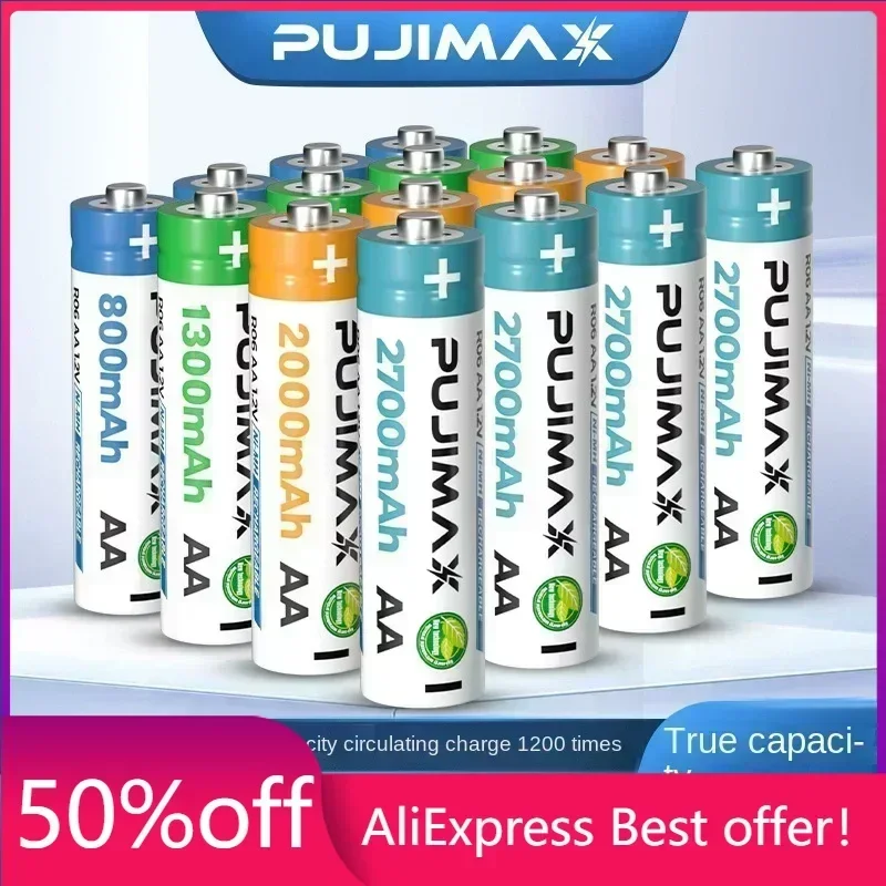 

PUJIMAX Rechargeable Batteries - 5 and 7 Sizes, 1.2V Ni-MH for Alarm Clock, Toy, Mouse