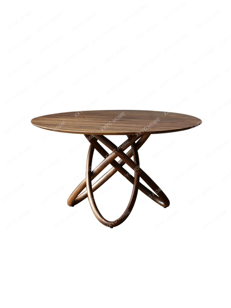 

Black Walnut Simple and Light Luxury round Solid Wood Table Dining Table Home Dining Table