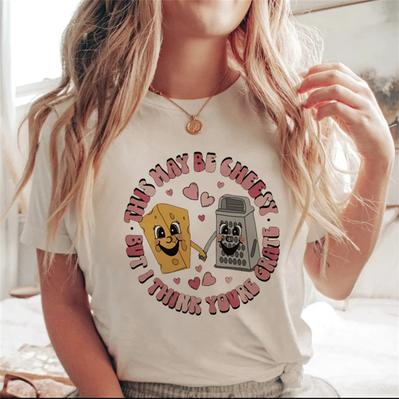 Camiseta estampada de para mujer, ropa de manga corta con estampado de corazón amor, ropa de San Valentín, camisetas para mujer| | AliExpress