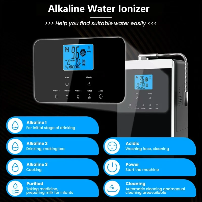 เครื่องผลิตน้ำอัลคาไลน์ Kangen พร้อมระบบกรองน้ำ ไฮโดรเจน เครื่องกรองน้ำอัลคาไลน์และกรด ระบบทำความสะอาดอัตโนมัติ หน้าจอสัมผัส LCD ปรับค่า pH ได้ 3.2-10.7 รุ่น ORP-650 1