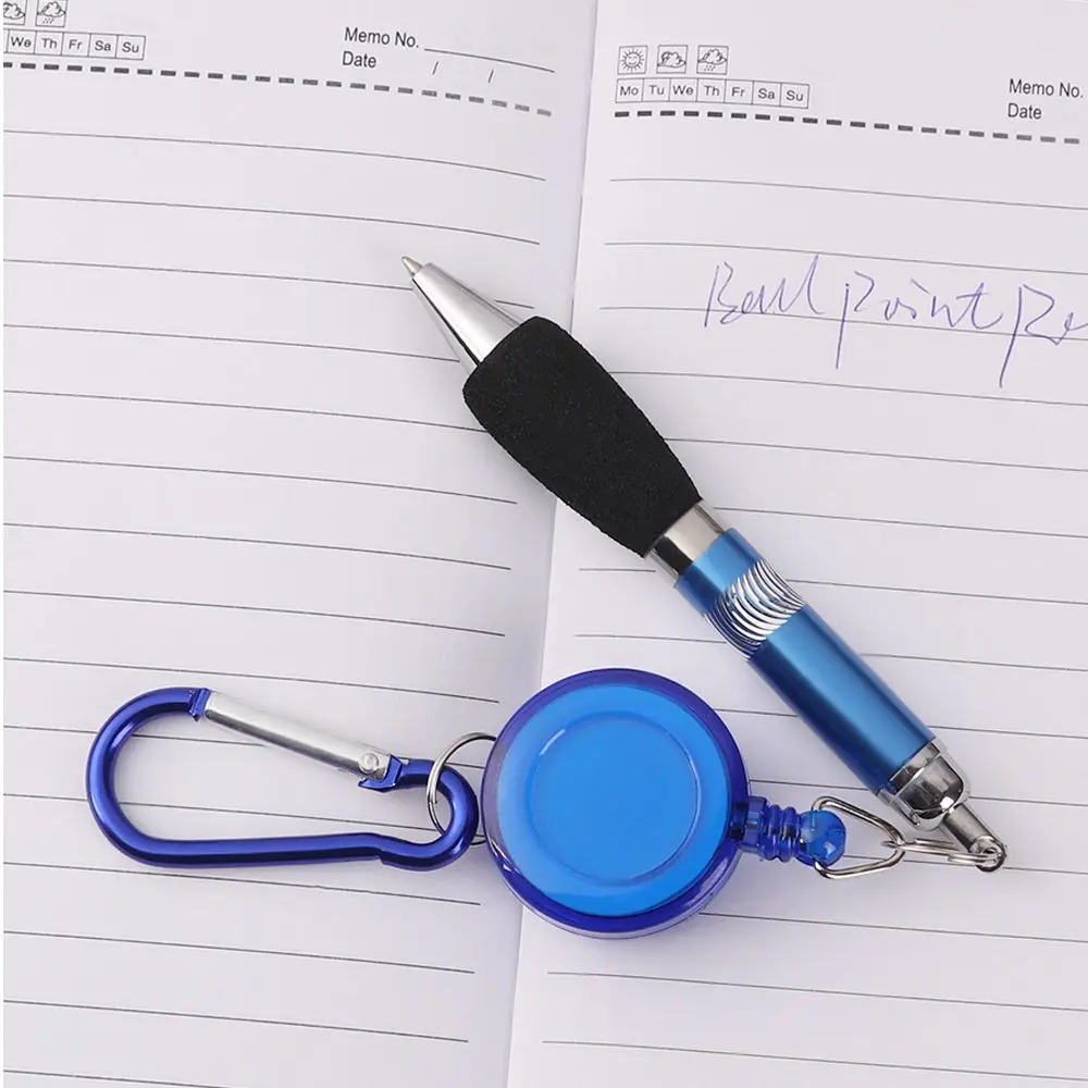 Anti-Lost Pull-String Pen Cable Ball-Point Pen Carabiner Buckle Metal Ball-Point With Rope Ring School Office Supplies