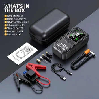 Avviamento batteria per auto Caricatore Benzina Diesel Dispositivo di avviamento automatico Booster con pompa d'aria Gonfiatore portatile per pneumatici Power Bank