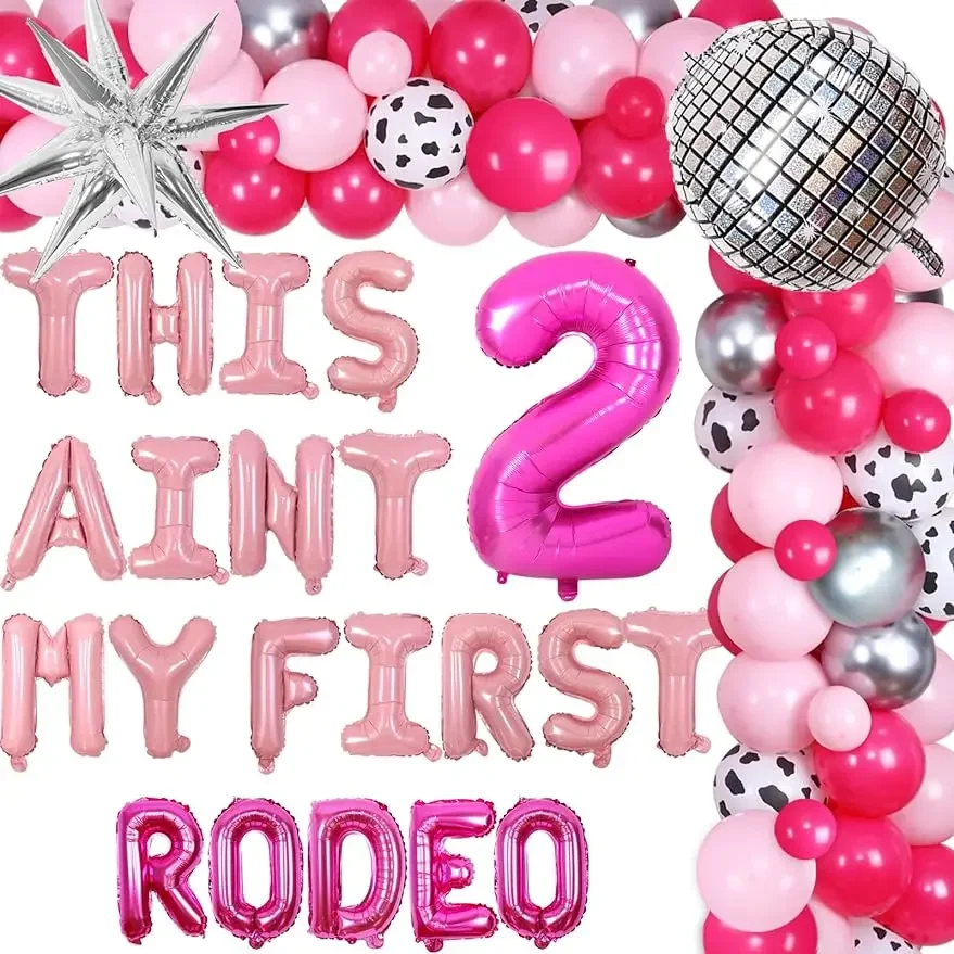 

Cowgirl 2nd Birthday Decor This Aint My First Rodeo Birthday Decor Western Cowgirl Print Balloons Arch Disco Star Foil Balloons