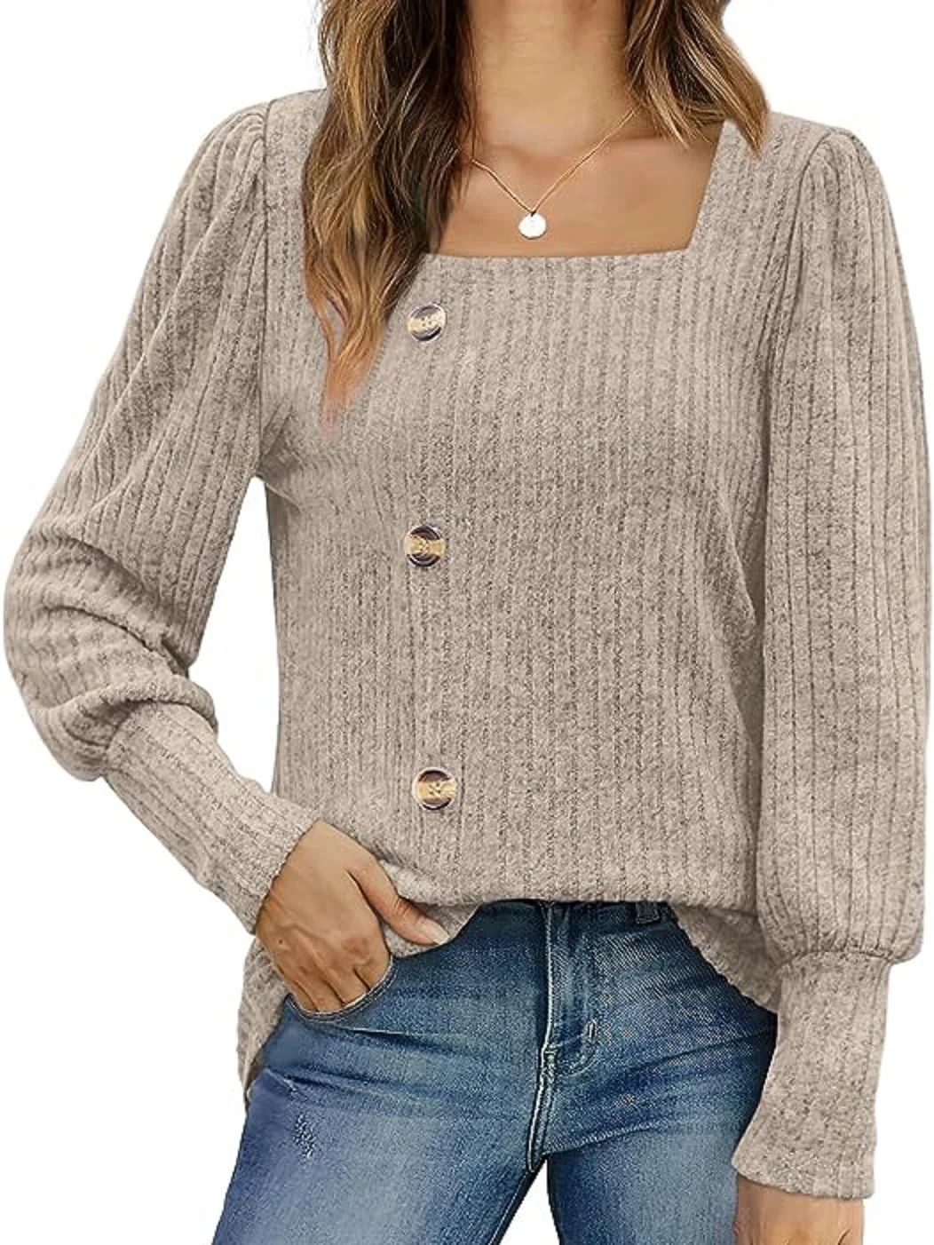 Sequin Sleeve Patchwork Ribbed Square Neck Sweater main image 1